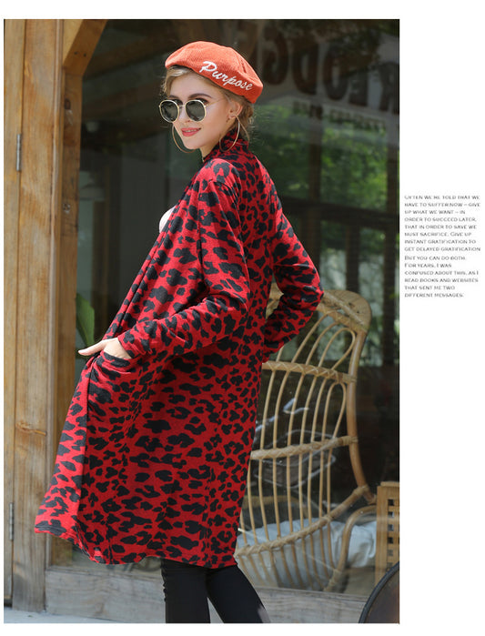 Sexy leopard print thin women's coat long knitted cardigan Model size S