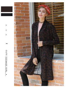 Sexy leopard print thin women's coat long knitted cardigan Model size S