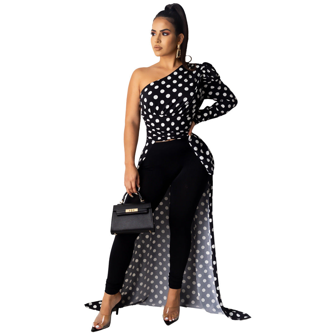 Shoulder Polka Dot Leopard-Print Shirt Dress  Women Clothing  Hot