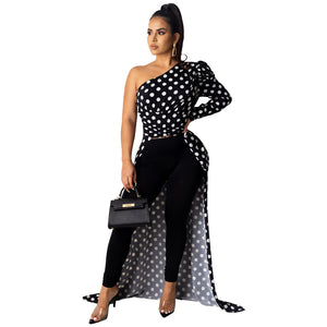 Shoulder Polka Dot Leopard-Print Shirt Dress  Women Clothing  Hot