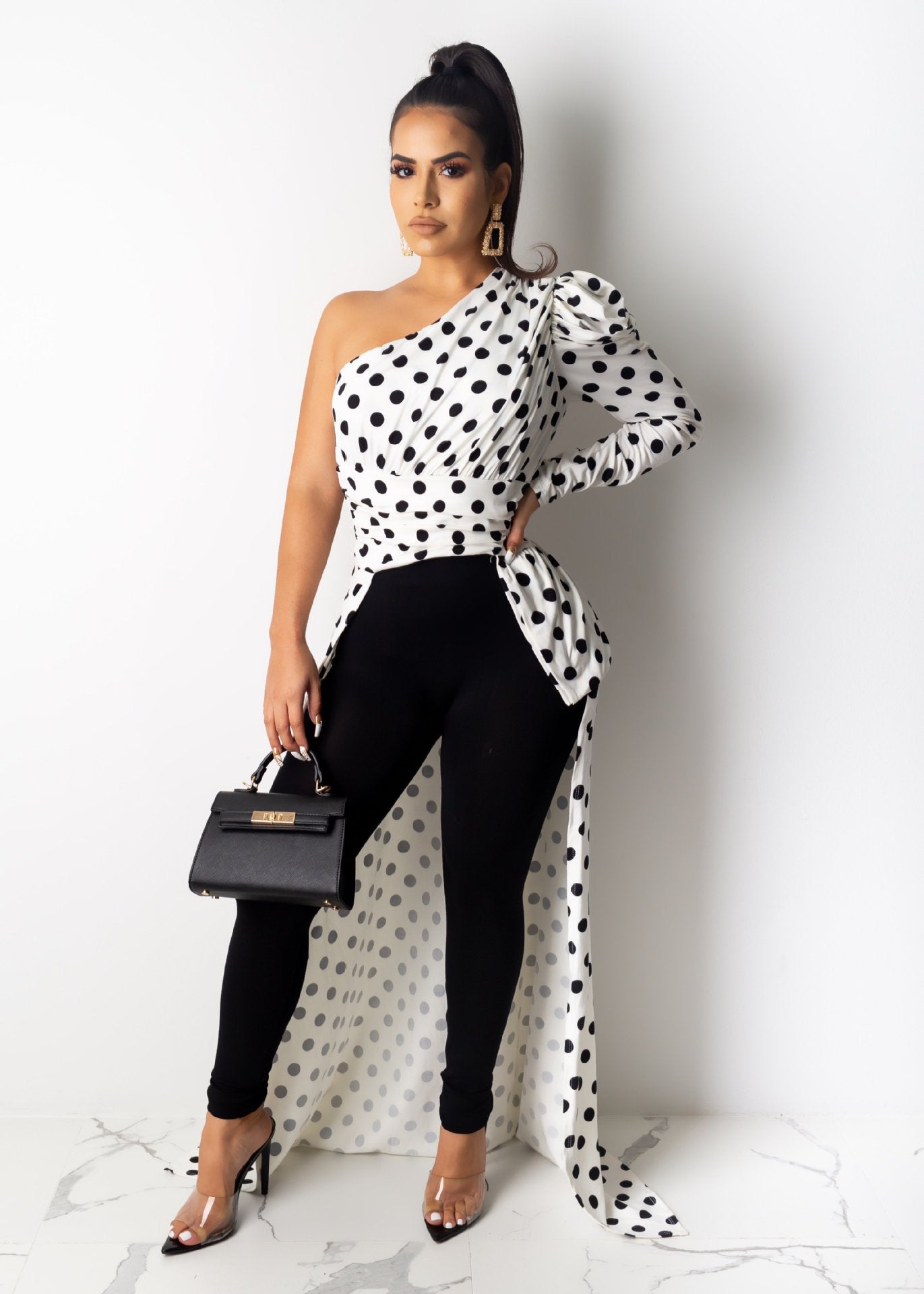 Shoulder Polka Dot Leopard-Print Shirt Dress  Women Clothing  Hot