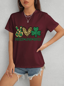 PEACE LOVE IRISH Round Neck Short Sleeve T-Shirt