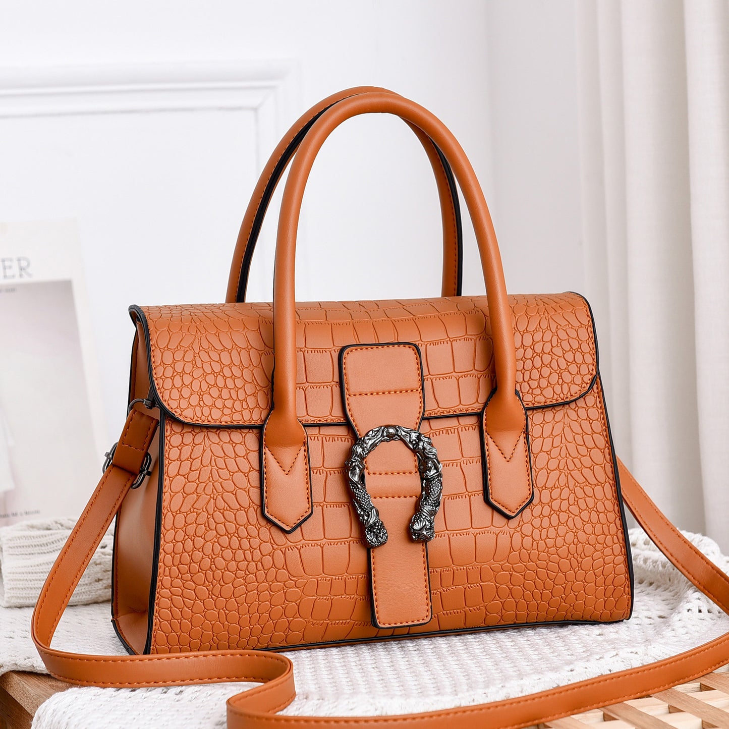 Traci K Collection handbag crocodile shoulder ( Pick Your Color) horseshoe buckle diagonal crossbag cross-border HANDBAGS one generation by Traci K Collection