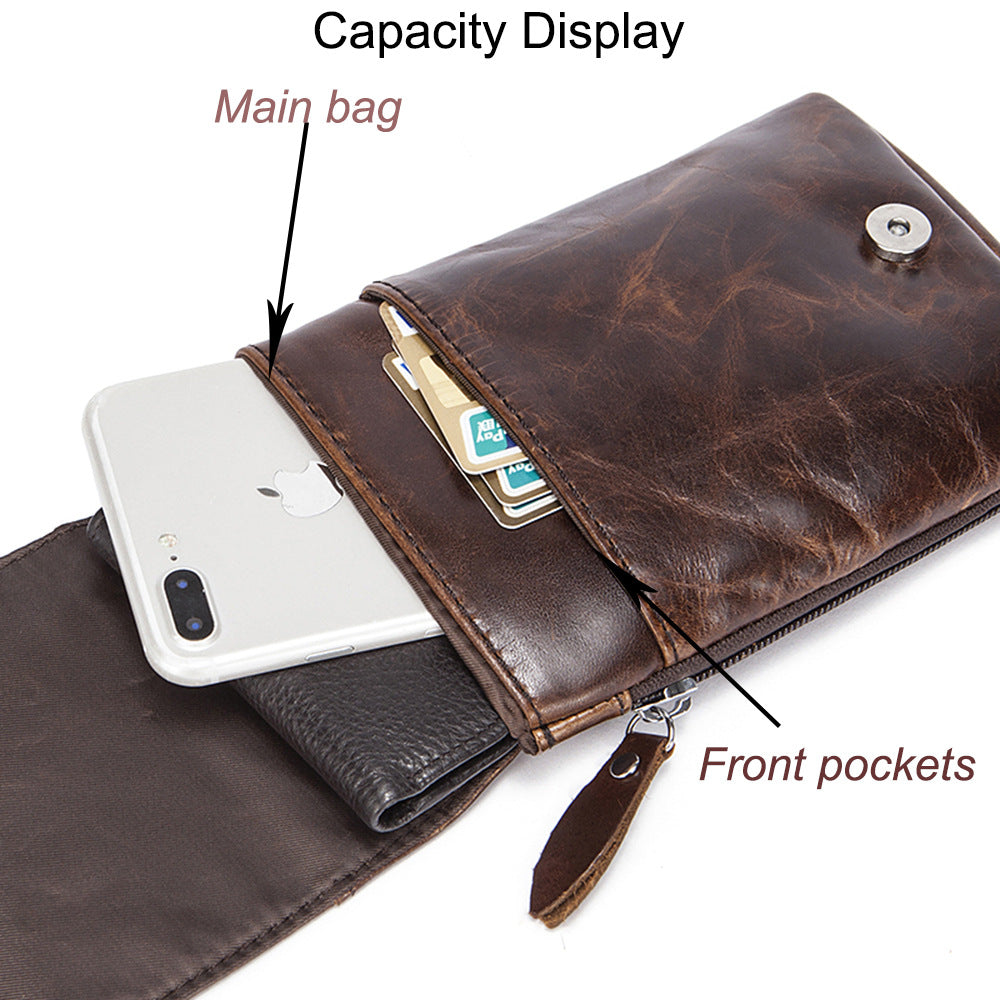 MVA men's casual shoulder Messenger small bag leather retro head layer leather men wear belt pocket phone bag