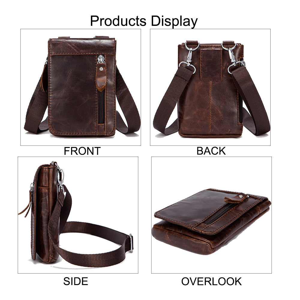 MVA men's casual shoulder Messenger small bag leather retro head layer leather men wear belt pocket phone bag