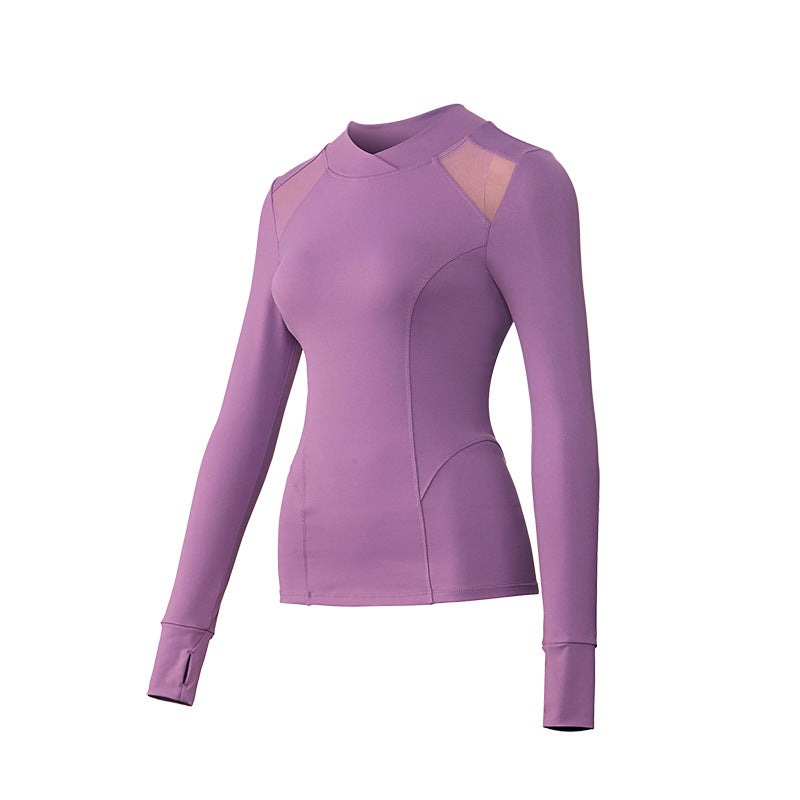 Fitstyle New Yoga Long Sleeve T-shirt Women Mesh Sports Workout Clothes Long-Sleeved T-shirt Women with Chest Pad Internet Celebrity Same Style