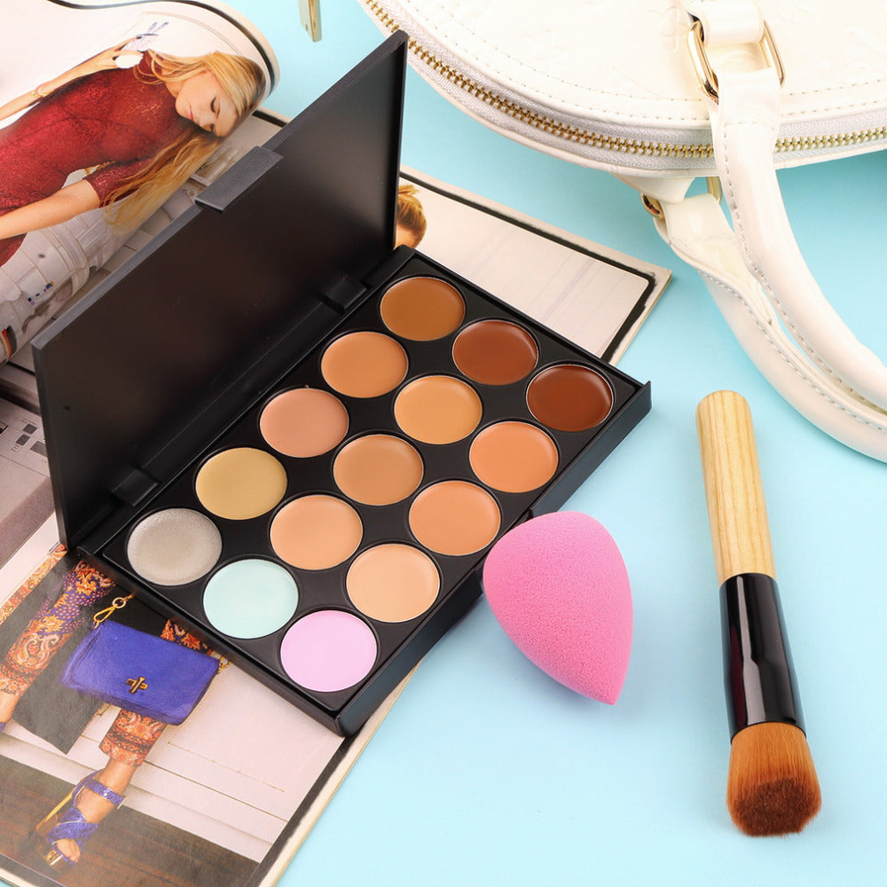 15 Color Pallette with Beauty Blender and Brush - TraciKBeauty