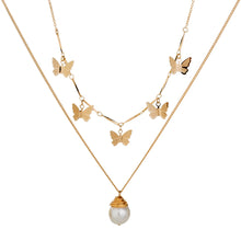 Load image into Gallery viewer, Fashion lattice natural freshwater pearl necklace female temperament European and American personal gold butterfly lock bone chain
