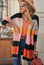 Load image into Gallery viewer, Waffle Knit Striped Open Front Cardigan
