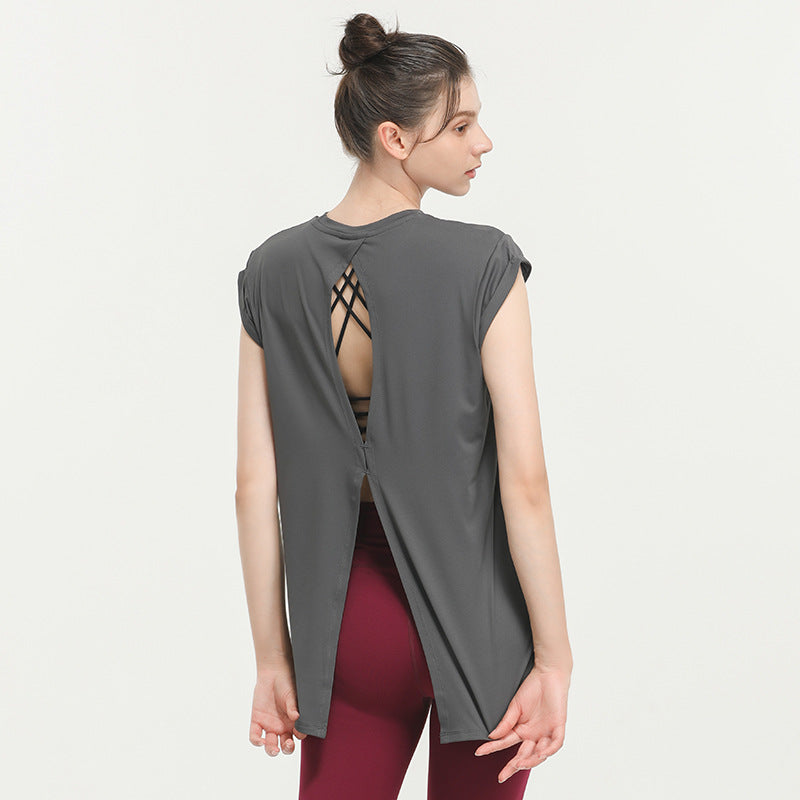 New Elegant Quick-Drying Sportswear T-shirt Fashion Yoga Clothes Sexy Beauty Back Top Internet Celebrity Workout Clothes Women
