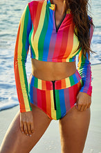 Load image into Gallery viewer, Rainbow Striped Zip Detail Split Sports Swimwear
