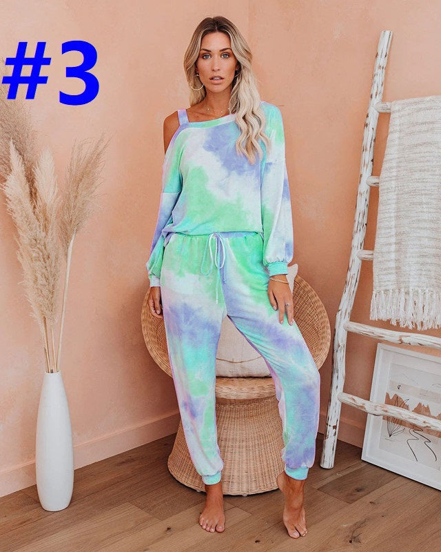 New round Neck Tie-Dyed T-shirt Bottoming Shirt Casual Fashionable Trousers Suit