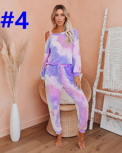 New round Neck Tie-Dyed T-shirt Bottoming Shirt Casual Fashionable Trousers Suit