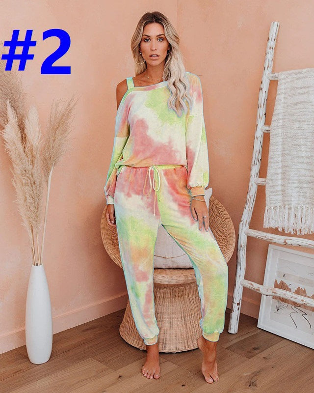 New round Neck Tie-Dyed T-shirt Bottoming Shirt Casual Fashionable Trousers Suit