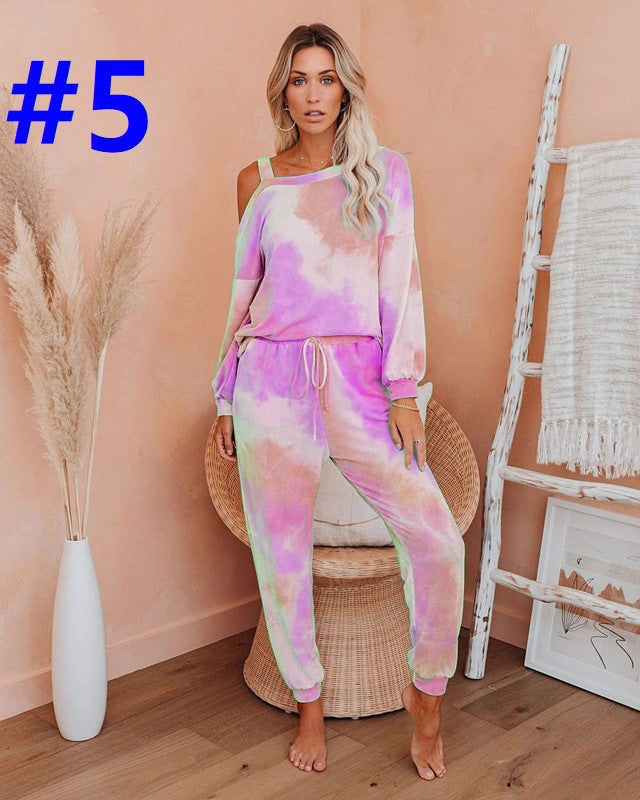 New round Neck Tie-Dyed T-shirt Bottoming Shirt Casual Fashionable Trousers Suit