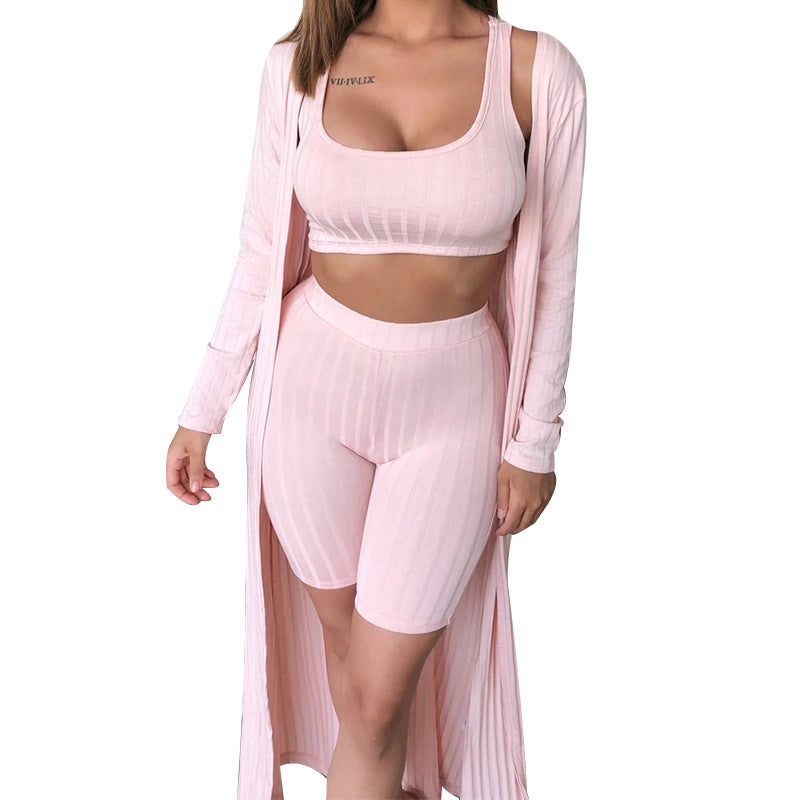 New  Womens Clothing Cross-Border Hot Sale Fashion Camisole Sports Shorts Casual Jacket Three-Piece Set