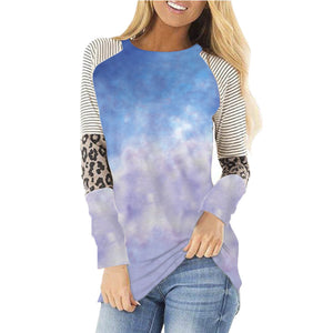 Autumn and Winter T-shirt   Women Clothing Leopard Tie-Dye plus Size Long Sleeve Top T-shirt