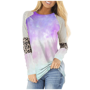 Autumn and Winter T-shirt   Women Clothing Leopard Tie-Dye plus Size Long Sleeve Top T-shirt