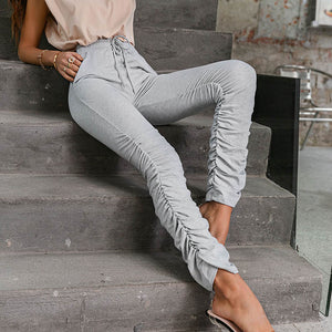 Casual grey high waist sport shirnk pants Women fashion sportswear all-match trousers Fitness pile of pants
