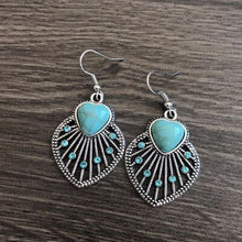 Load image into Gallery viewer, Artificial Turquoise Rhinestone Heart and Leaf Shape Earrings
