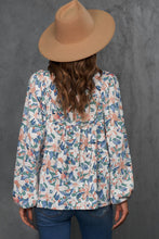 Load image into Gallery viewer, Floral Tie-Neck Long Balloon Sleeve Blouse
