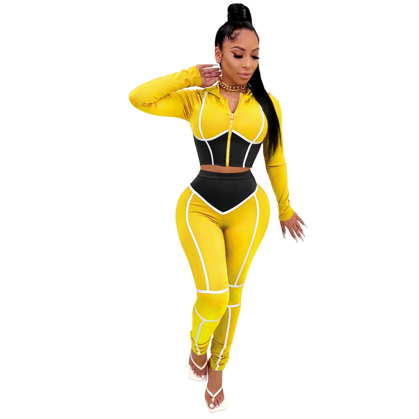 Traci K Collection Fitstyle Clothing Fashion Yoga Clothes Contrast Color Tight Two-Piece Sports Suit Spot