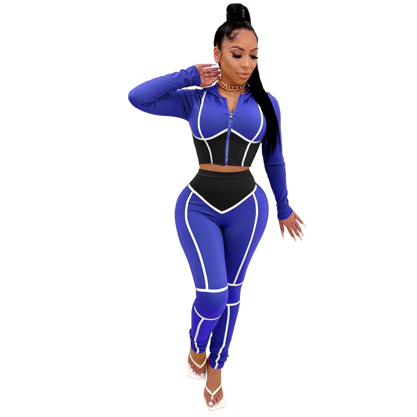 Traci K Collection Fitstyle Clothing Fashion Yoga Clothes Contrast Color Tight Two-Piece Sports Suit Spot