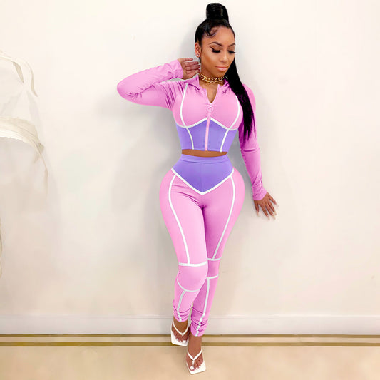 Traci K Collection Fitstyle Clothing Fashion Yoga Clothes Contrast Color Tight Two-Piece Sports Suit Spot