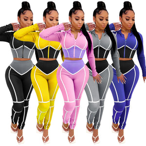 Traci K Collection Fitstyle Clothing Fashion Yoga Clothes Contrast Color Tight Two-Piece Sports Suit Spot