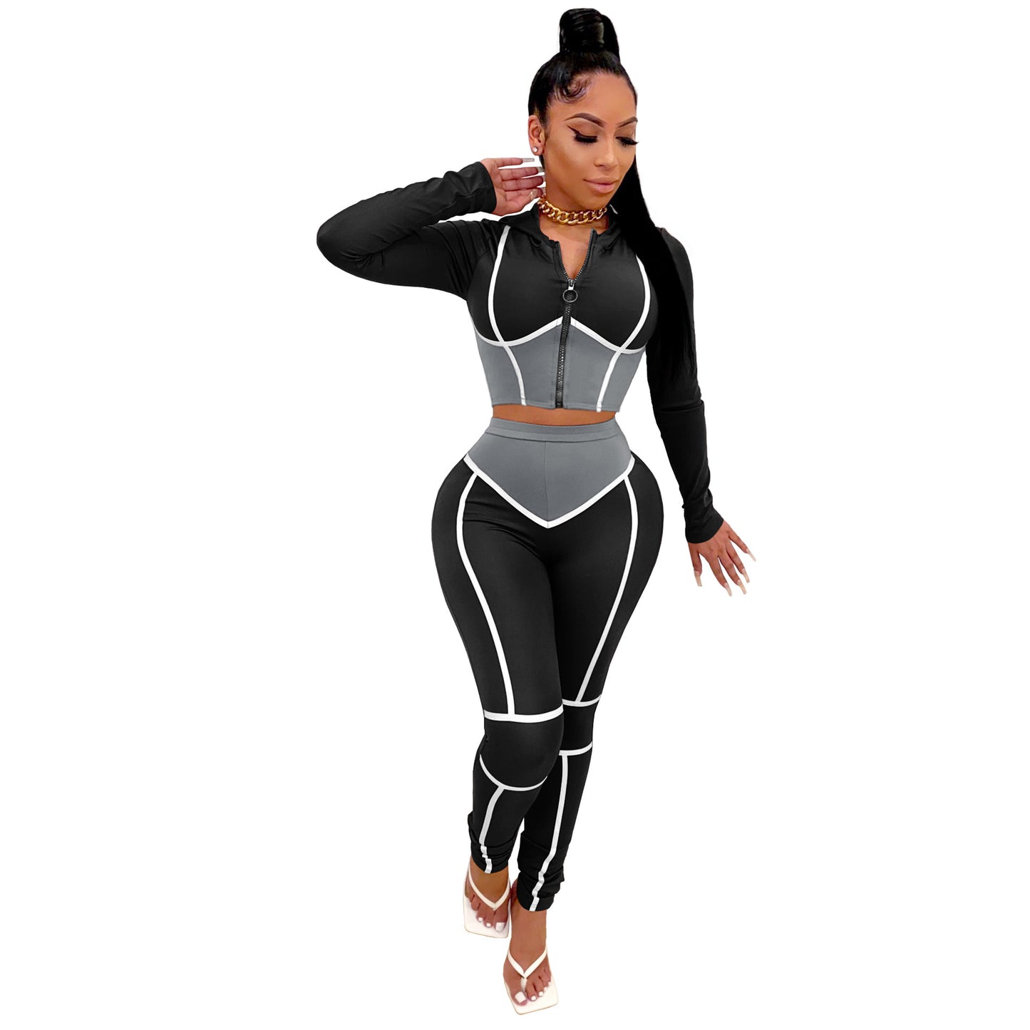 Traci K Collection Fitstyle Clothing Fashion Yoga Clothes Contrast Color Tight Two-Piece Sports Suit Spot