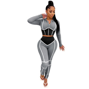 Traci K Collection Fitstyle Clothing Fashion Yoga Clothes Contrast Color Tight Two-Piece Sports Suit Spot