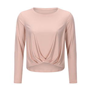Fitstyle New Brushed Nude Feel Yoga Long Sleeve Fashion All-Match Front Hem Pleated Loose Yoga Clothes