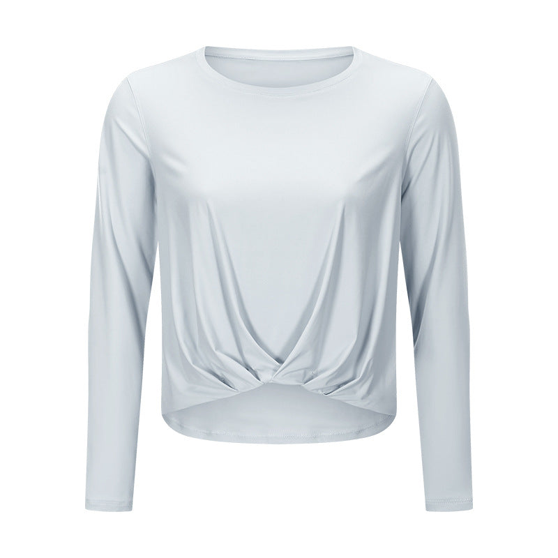 Fitstyle New Brushed Nude Feel Yoga Long Sleeve Fashion All-Match Front Hem Pleated Loose Yoga Clothes