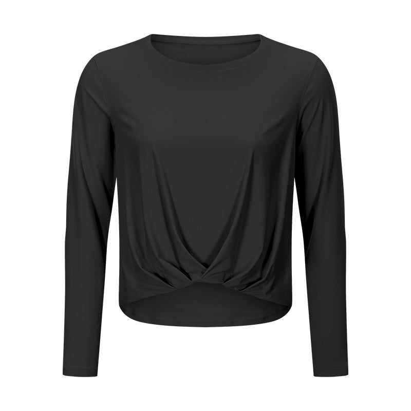 Fitstyle New Brushed Nude Feel Yoga Long Sleeve Fashion All-Match Front Hem Pleated Loose Yoga Clothes