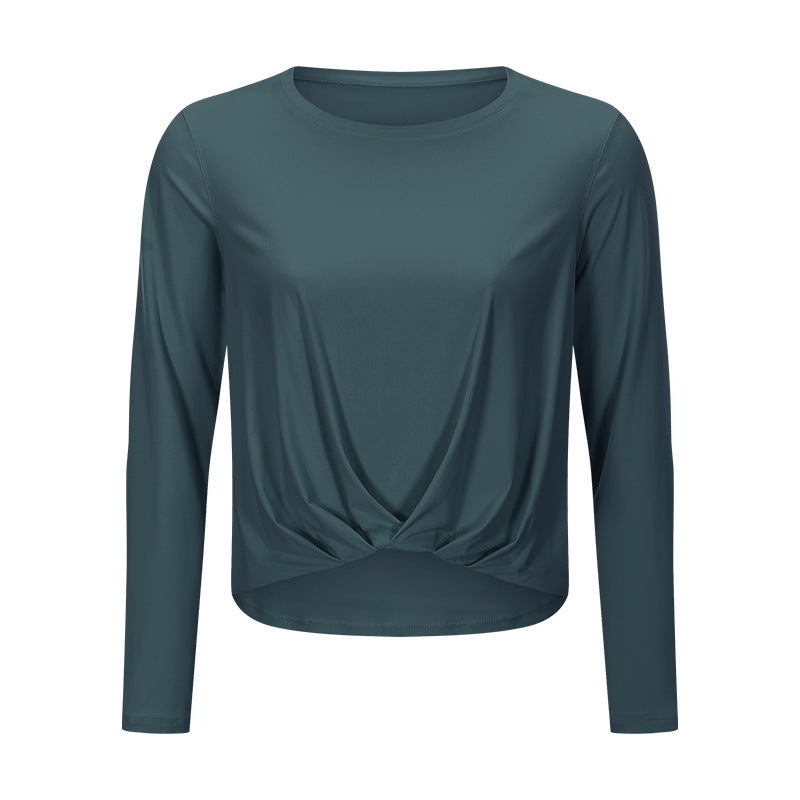 Fitstyle New Brushed Nude Feel Yoga Long Sleeve Fashion All-Match Front Hem Pleated Loose Yoga Clothes