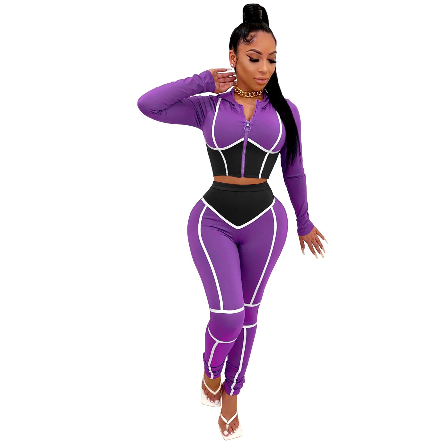 Traci K Collection Fitstyle Clothing Fashion Yoga Clothes Contrast Color Tight Two-Piece Sports Suit Spot