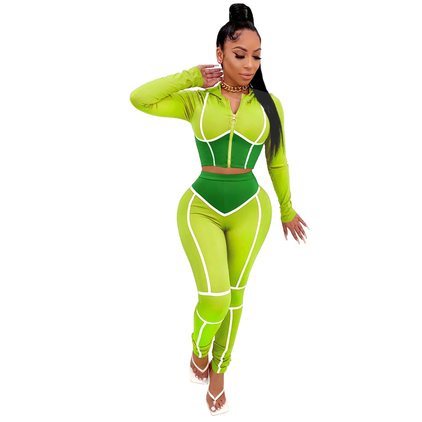 Traci K Collection Fitstyle Clothing Fashion Yoga Clothes Contrast Color Tight Two-Piece Sports Suit Spot