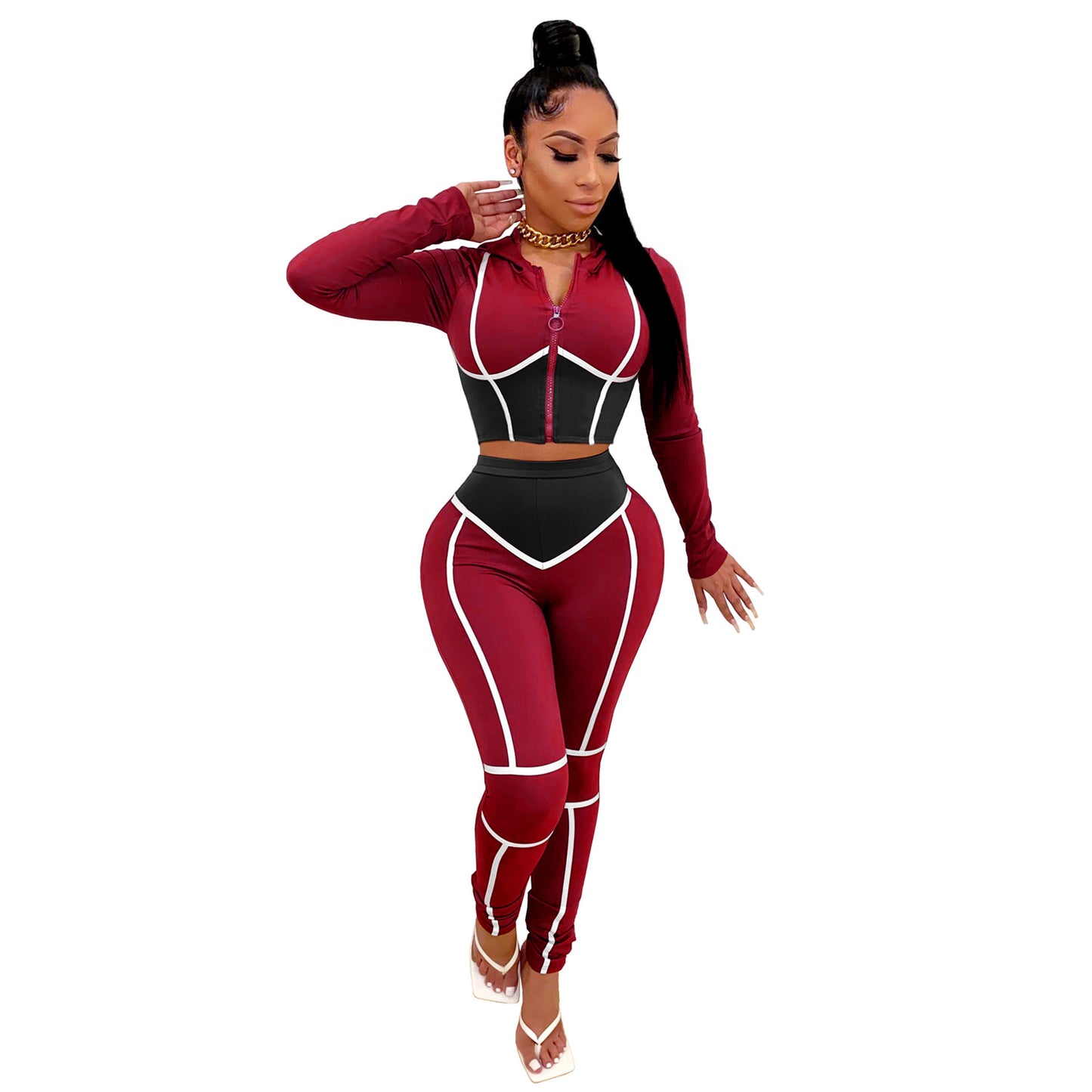 Traci K Collection Fitstyle Clothing Fashion Yoga Clothes Contrast Color Tight Two-Piece Sports Suit Spot