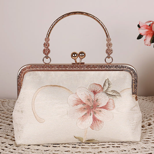 Hand-embroidered embroidery KissLock harmonic mouth gold bag small fresh  style evening bag