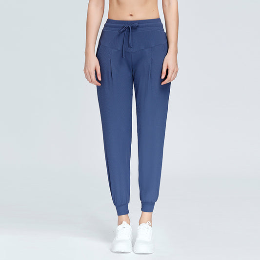 Fitstyle Antibacterial Sports Casual Pants Women Quick-Drying Loose Tappered Running Fitness Solid Color Pocket High Waist Yoga Pants