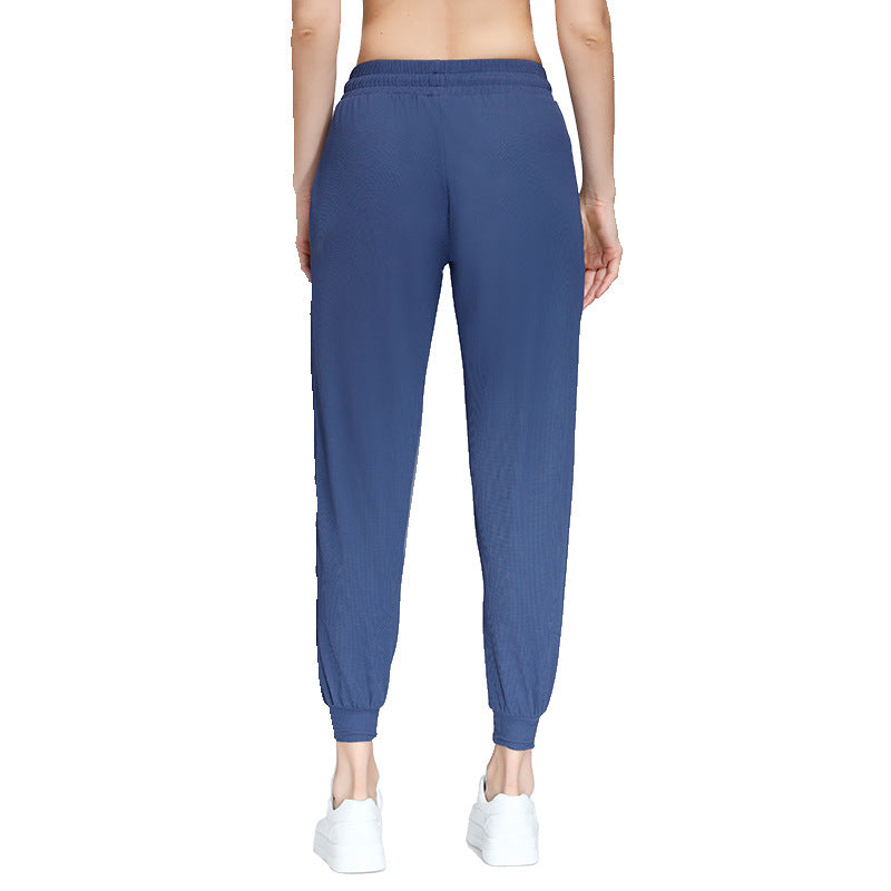 Fitstyle Antibacterial Sports Casual Pants Women Quick-Drying Loose Tappered Running Fitness Solid Color Pocket High Waist Yoga Pants