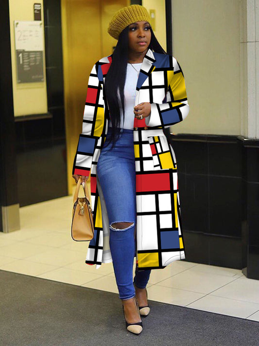 Hot Autumn and Winter Long Fashion Trench Coat Women Plaid Large Size Button Cardigan Coat Women Clothing