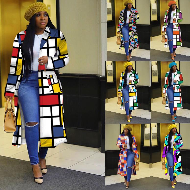 Hot Autumn and Winter Long Fashion Trench Coat Women Plaid Large Size Button Cardigan Coat Women Clothing