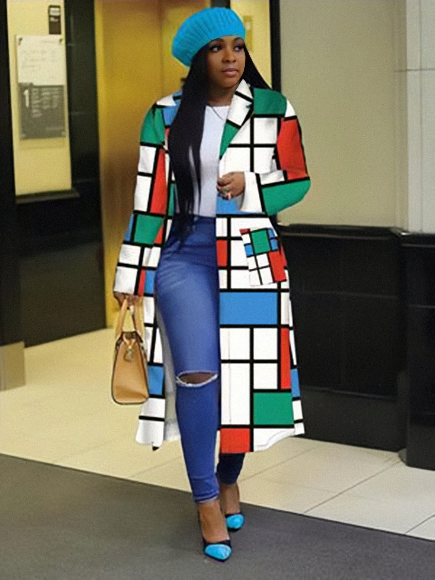 Hot Autumn and Winter Long Fashion Trench Coat Women Plaid Large Size Button Cardigan Coat Women Clothing