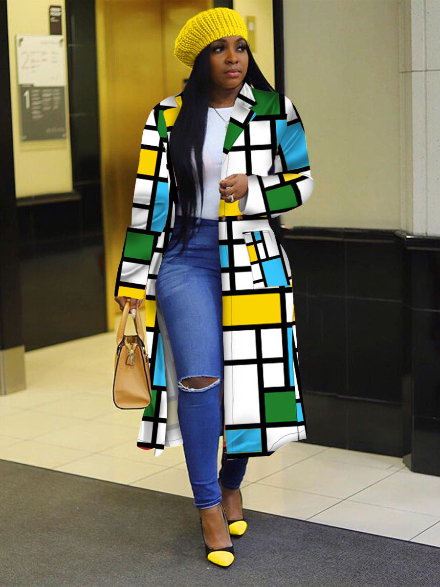 Hot Autumn and Winter Long Fashion Trench Coat Women Plaid Large Size Button Cardigan Coat Women Clothing