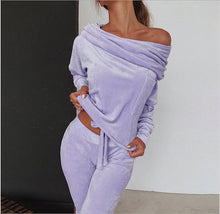 Load image into Gallery viewer, Solid Color Fashion Casual Set Off-shoulder Bow Slim Fit Homewear Suits Loungewear
