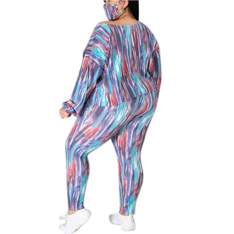 Autumn and Winter New Wome  Wear  Large Size Casual Suit  Hot Fashion Printed Two Piece Suit