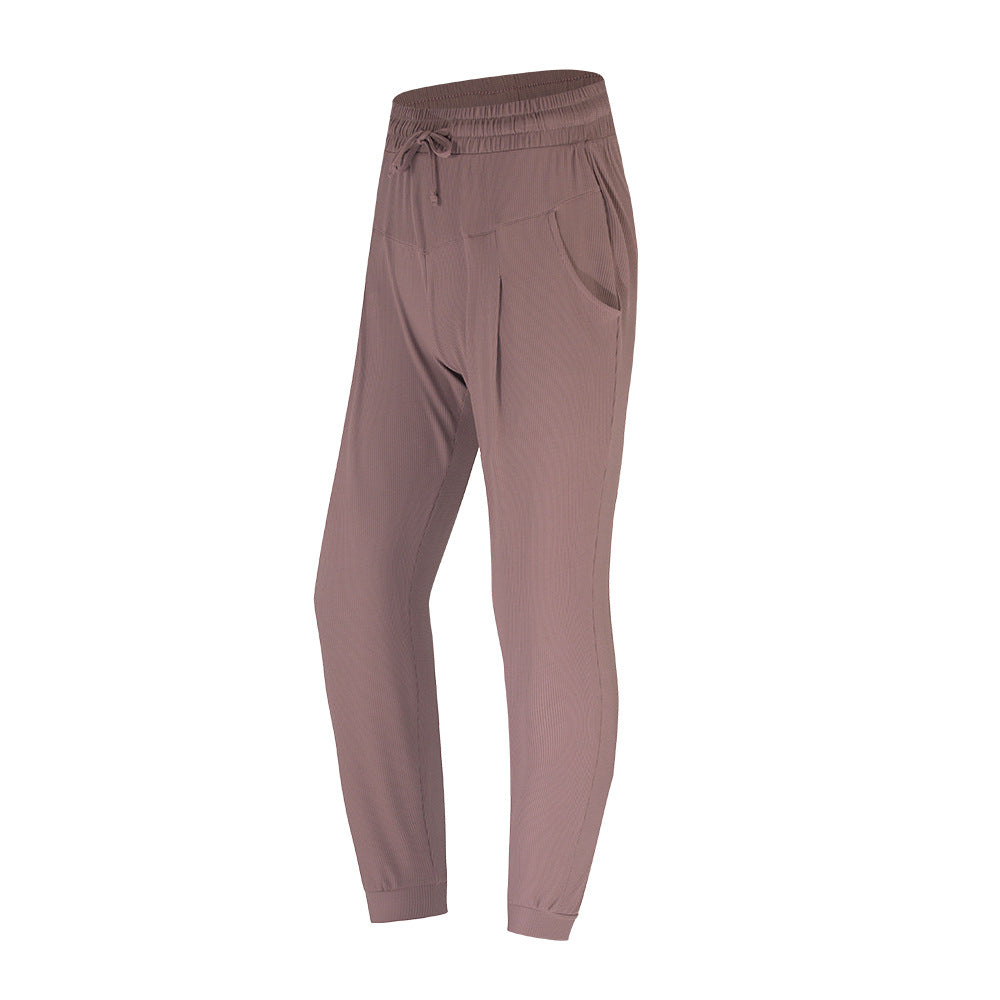 Fitstyle Antibacterial Sports Casual Pants Women Quick-Drying Loose Tappered Running Fitness Solid Color Pocket High Waist Yoga Pants