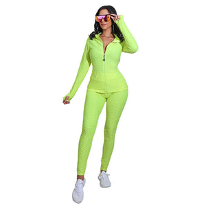 Stand Collar Zipper Sweater Two-Piece Set Yoga Pants Sports Suit Mask