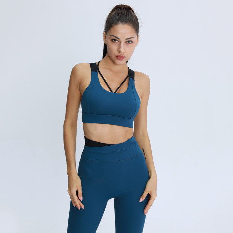 New Contrast Color Sports Bra Women Shockproof Running Yoga Fitness Push-up Beauty Back Buckle Bra